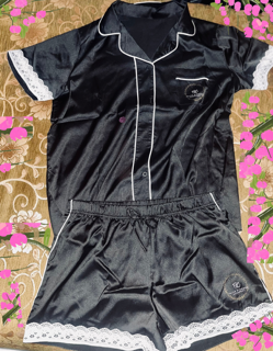 Satin PJs shorts set.